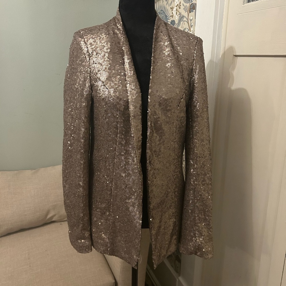 Justfab champagne gold sequin blazer jacket size small-nwt